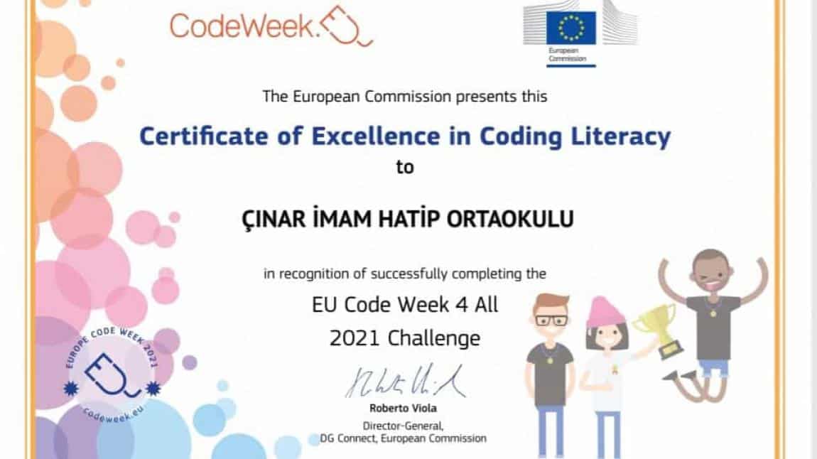 Okulumuz Codeweek4All Mükemmellik Sertifikası almaya hak kazandı.